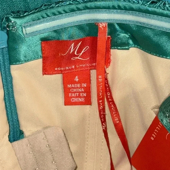 NWT MONIQUE LHUILLER Elegant Designer Luxury Gown Dress Style 443857 Teal $650 - Picture 6 of 15